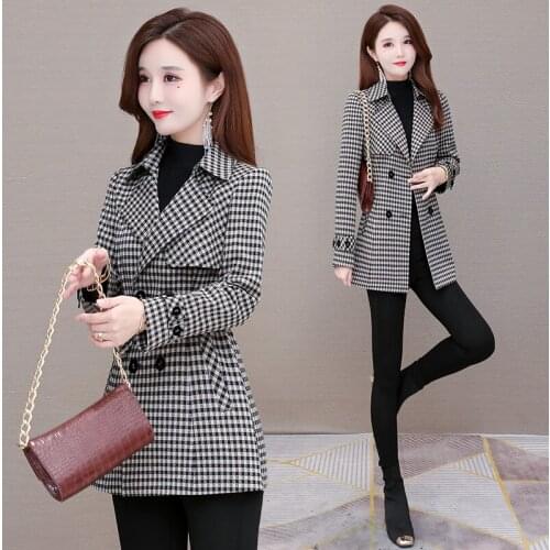 2021 New Female Casual Windbreaker Jackets Spring Autumn Womens Slim Double-Breasted Slim Fashion Large Size 4XL Plaid Coats