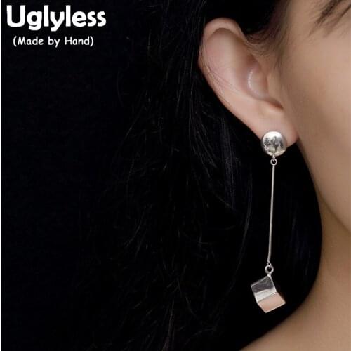 Uglyless S 925 Sterling Silver Simple Fashion Jewelry Geometric Dangle Earrings for Women Round Square Brincos Korea Fine Bijoux