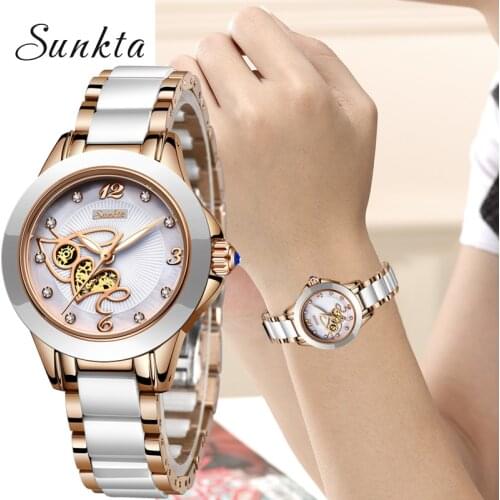 Diamond Surface Ceramic Strap Watch SUNKTA Fashion Waterproof Women Watches Top Brand Luxury Quartz Watch Women Relogio Feminino