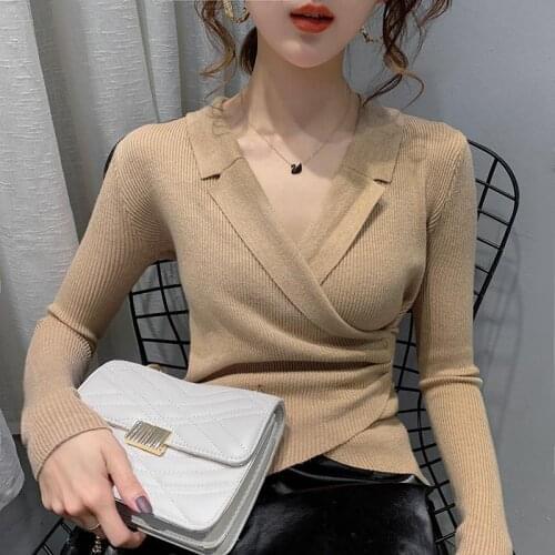 Sweaters Women 2020 Autumn Winter Pullovers Jumpers Ladies Sexy Low-cut Pull Femme Plus Size Well Elastic Woman Sweater