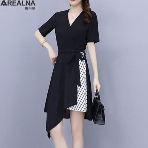 Dresses for women 2021 summer korean fashion Office blazer dress short Sleeve stripe Splice Irregular black dress plus size 5XL