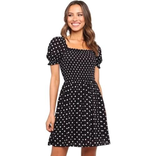 Womens 2021 European and American fashion spring and summer new style puff sleeve square collar polka dot print dress women