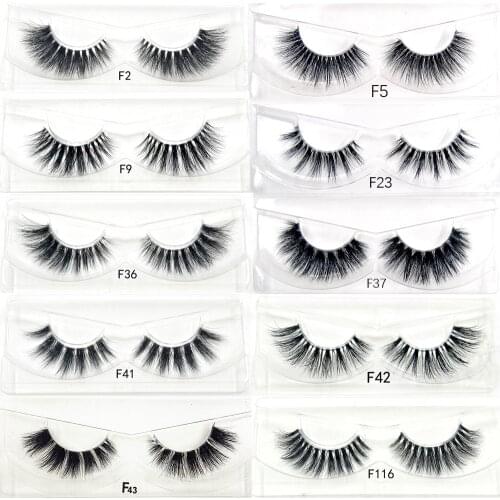 1pair 10 styles 3D Mink lashes Plastic Black Terrier Natural Long Thick false eyelashes Hand Made with clear band makeup tools