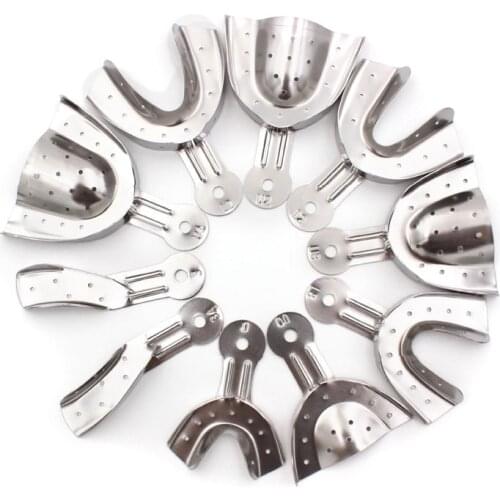 10pcs/set Dental Lab Equipment L/M/S Size Upper Lower Stainless Steel Autoclavable Impression Trays For Dental Lab Free Shipping