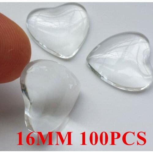 100pcs/lot 16mm Heart Transparent Clear Flat Glass Cabochon&Glass Dome Cover Pendant Cameo Settings
