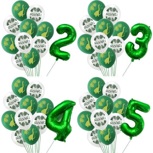 11pcs Green Foil Number Balloons Dinosaur Latex Balloon Kids 1st 2nd 3th 4th Birthday Decoration Helium Air Balls Party Supply