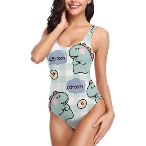 2021 Dinosaur Sexy Cross Back Swimwear Women Swimsuit Vintage Bathing Suits Beach Wear Swim Print Monokini