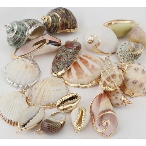 2x Natural Spiral Shell Conch Silver Gold Tone Nautical Charms for DIY Handmade Pendant Earrings SeaShells Home Ornaments Decor