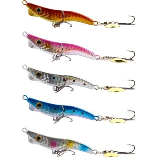 FUNADAIKO NEW design lead jig jigging lure shrimp shape metal jig with treble hooks fishing lure slow jig 28g 40g jig