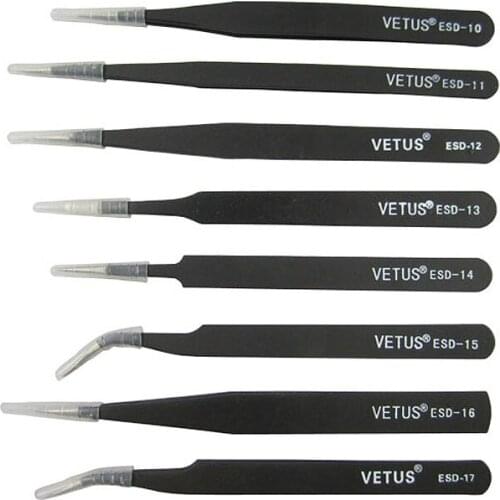 8pcs/lot VETUS BGA Precision ESD stainless steel anti-static tweezers SMD reworking soldering hand tools
