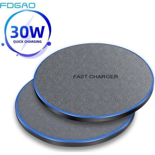 FDGAO 30W Power Quick Charging For Samsung S20 S10 S9 Note 20 10 Qi Fast Wireless Charger Pad for iPhone 12 11 Pro XS Max XR X 8