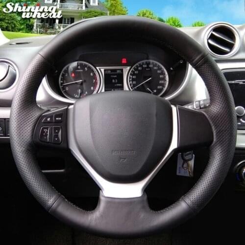 Shining wheat Black Genuine Leather Car Steering Wheel Cover for Suzuki Vitara 2015 Suzuki CELERIO S-CROSS SX4 2013 2014