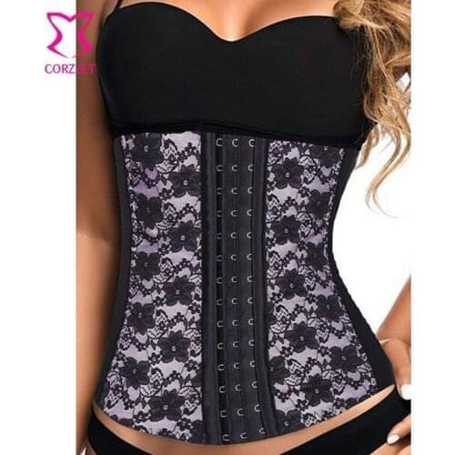 Black Floral Lace&Mesh Steel Boned Underbust Corset Waist Trainer Waist Trainer Corsets And Bustiers Body Shaper Sexy Lingerie