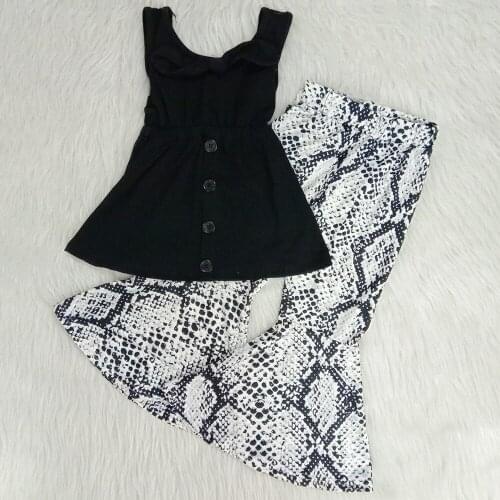 Kids clothing girls set summer outfits milk silk leopard print sleeveless top bell bottom outfits kids designer clothing girls