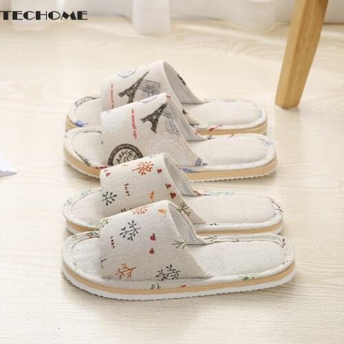Non-slip Foam Bottom Slippers Women Casual Floral Home Slippers Soft Spring Autumn Indoor Couple Linen Slipper Flip Flops Slides