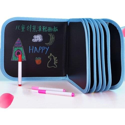 14 Pages Kid Portable Soft Drawing Blackboard Erasable Drawing Book With 12 PCS Colorful Watercolors Pens Educational Toys