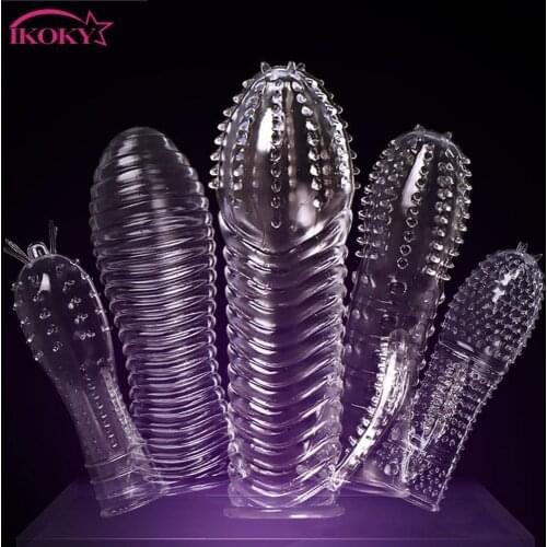 IKOKY Delaying Ejaculation Penis Extension Penis Ring Cock Ring Reusable Condom Sex Products Penis Sleeves Sex Toys for Men
