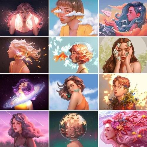 Comic Cartoon Girl Portrait Embroidery 5D Diy Diamond Painting Full Square Round Rhinestone Mosaic Home Decoration Handmade Gift