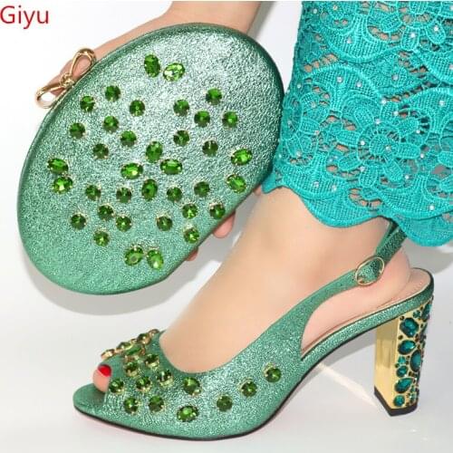 Doershow beautiful green Shoes With Matching Bags African Women Shoes and Bags Set For Prom Party Summer Sandal!HFY1-14