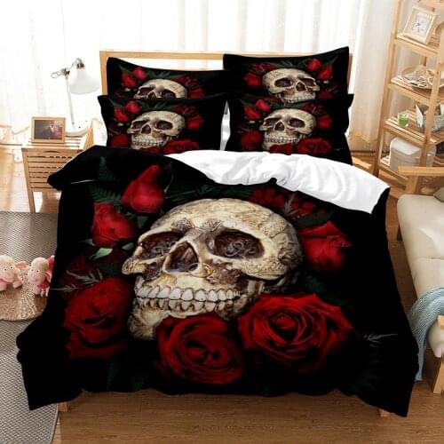 Roses and Skeletons Bedding Duvet Cover Set 3d Digital Printing Bed Linen Fashion Design Comforter Cover Bedding Sets Bed Set