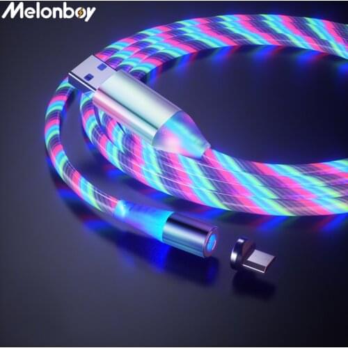 Magnetic charging Mobile Phone Cable Flow Luminous Lighting cord charger Wire for Samaung LED Micro USB Type C for iphone
