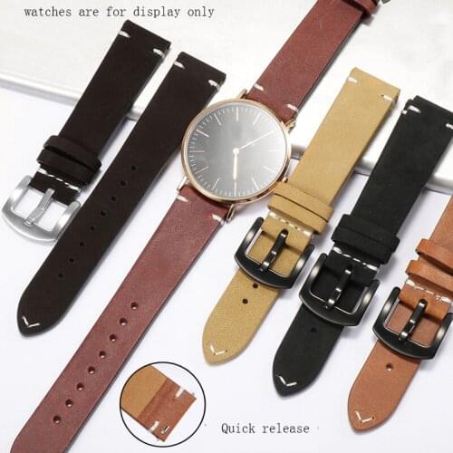 Yopo Frosted Retro Leather watchband 18mm 20mm 22mm black khaki dark brown with pin buckle strap for males watch accessories