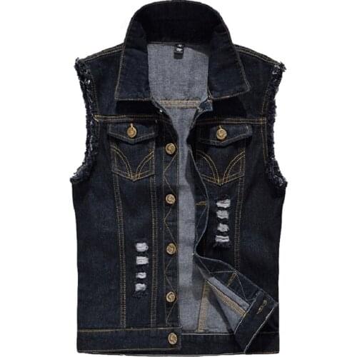 Fashion Washed Jeans Waistcoat for Mens Tank Top Cowboy Male Ripped Jacket Denim Vest Mens Sleeveless Jackets Plus Size 6XL