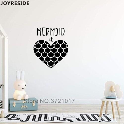 JOYRESIDE Mermaid Hearts Wall Decals Sticker Home Design Wall Sticker Kids Bedroom Wall Decor Baby Girl Gift Mermaid Heart WM391