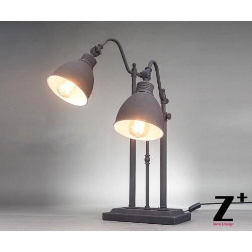 Industrial style American Hand made DIY Grey Iron pipe Two heads table lamp free shipping abajur