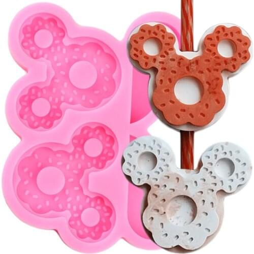 Donut Mouse Head Straw Topper Silicone Mold Fondant Cake Decorating Tools DIY Cookie Baking Cupcake Topper Candy Chocolate Mould
