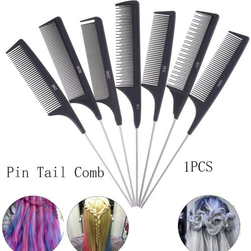 Professional Black Metal Pin Comb Heat Resistant Salon Tail Antistatic Comb Hard Carbon Cutting Comb Hair Trimmer Brushes