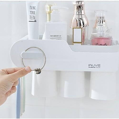Dust-proof Toothbrush Holder Magnetic Attraction Storage Box With Hooks Punch-free Toothbrush Holder Bathroom Accessories