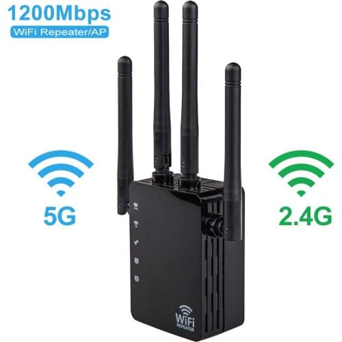 1200Mbps Wifi Repeater Dual Band AC 2.4G / 5G Bridge Connection Signal Amplifier For Router PC Laptop Mobile phone Net Work