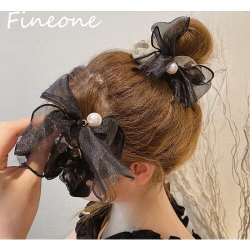 Pearl Pendant Large Intestine Hair Tie Bow Knot Hairband Fashion Women Hair Rope Jewelry