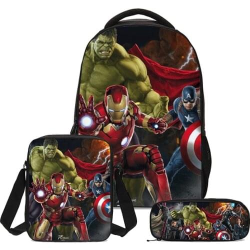 The Avengers School Backpack 3 Pcs/Set Teenage Boys Girls Students School Bags Cool Superhero Hulk 3D Print Bookbag Mochila