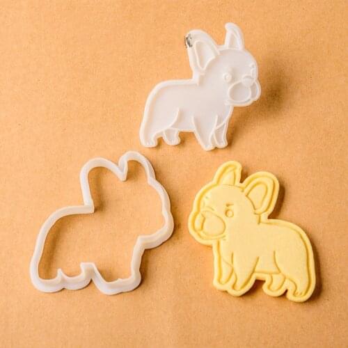 Cute Bulldog Cookie Cutters Fondant Molds Cookie Press Stamp Embosser Baking Mold Cake Pastry Tools Cutters Plastic Cookies Mold