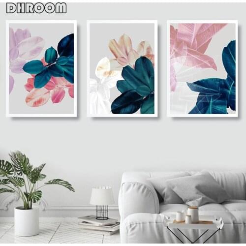 Scandinavian Colored Leaves Wall Poster Print Botanical Wall Art Nordic Abstract Art Canvas Painting Home Decoration Picture