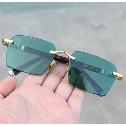Rockjoy Rimless Sunglasses Male Women Green Stone Sun Glasses for Men Natural Crystal Lens Anti Eye Dry Fashion Shades