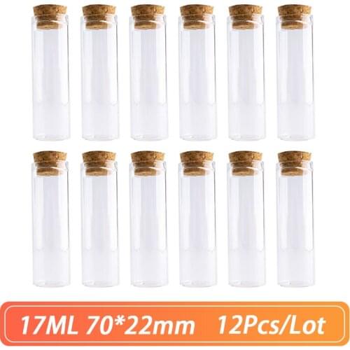 Straight Mouth Glass Bottle 70*22mm 17ml Cork Stopper Spice Container Jars Vials DIY Craft Kitchen Storage Bottles 12pcs/Lot