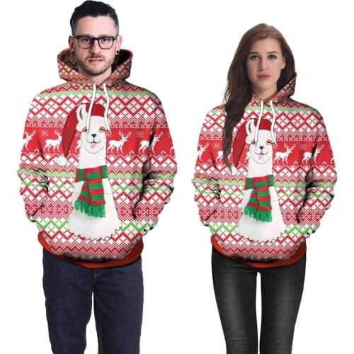 New Year Unisex Sweatshirts Christmas 2020 Cute Alpaca Pullovers Autumn Winter Oversized Hoodie Womens Christmas Gifts Clothes