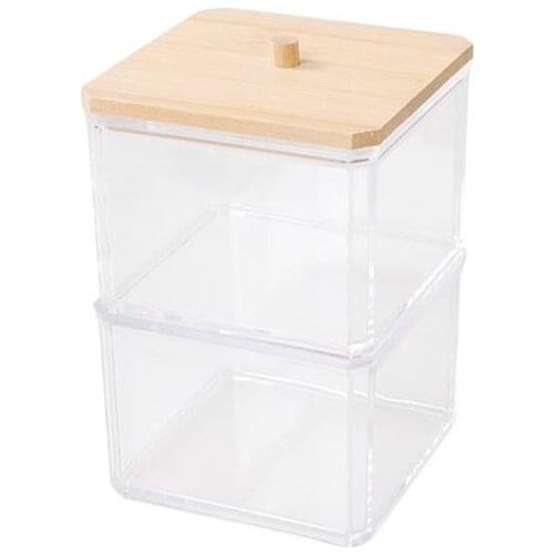 M4YA Makeup Cotton Pads Swab Storage Bin Cosmetics Organizer Box with Bamboo Cover