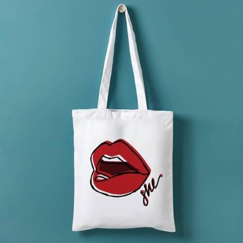 Vintage Canvas Fine Line Cartoon Print Shopping Bags Girls Hip Hop Graphic Pacakge Hand Bag Eco Friendly Cute Bag