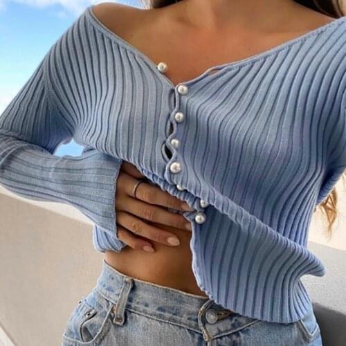 Foridol knitted solid blue cardigans sweater women button up casual autumn sweater cardigans jumper spring tops 2020