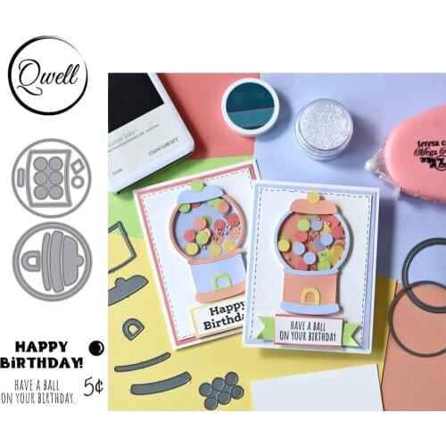 QWELL Cutting Dies & Clear Stamps Combos Happy Birthday Have A Ball On Your Birthday Theme DIY Scrapbooking Album Craft 2021