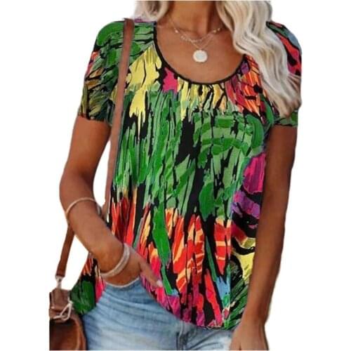 2021 Summer T-Shirt Women Short Sleeve Round Neck Tops Ladies Vintage Print Casual Loose Pullover Female Top Tee Ropa Mujer