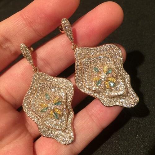 Earrings 2021 Trend Flowers Shiny Cubic Zircon Hoops Women Ear Cuffs Wedding Party High Quality Jewelry Charms Gift