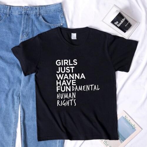 Feminist Feminism Black T Shirt Girls Just Wanna Have Fundamental Human Rights Letter Print T Shirt Women Short Sleeve Tops