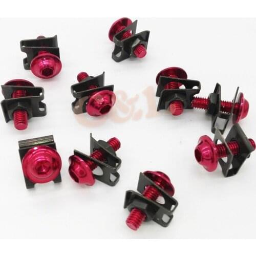 10pcs Red Motorcycle CNC Aluminium M6 6MM Body Fairing Bolts Fastener Clips Screw Sportbike Set