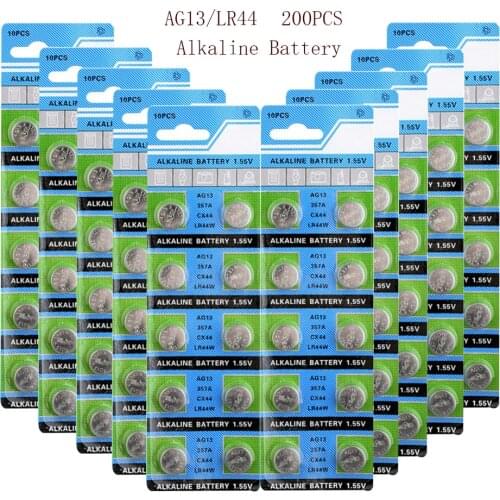 AG13 200pcs 30mAh 1.55V AG 13 LR44 L1154 RW82 RW42 SR1154 SP76 Pila SR44 Button Batteries For Watch Cell Coin Battery