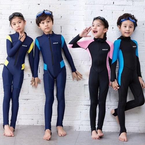 2021 Kids Wetsuits Swimwears Diving Suits Long Sleeves Boys Girls Surfing Children Rash Guards Snorkel One Pieces UV Protection